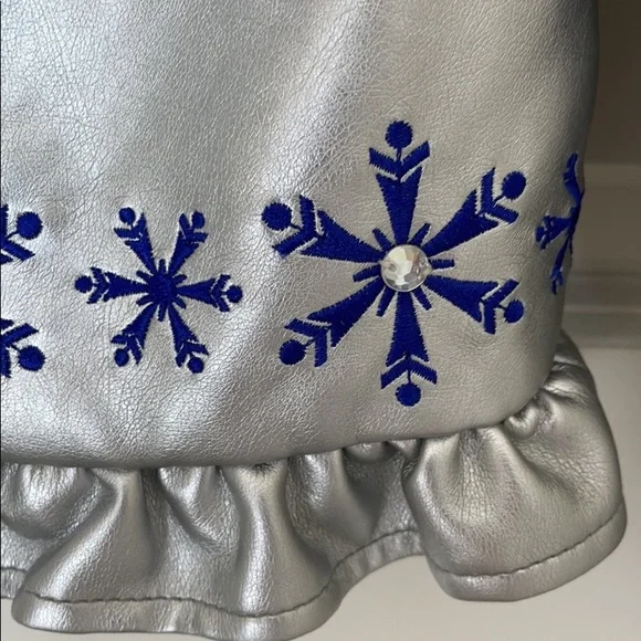 Disney Frozen faux leather silver metallic Jacket rhinestone embe…